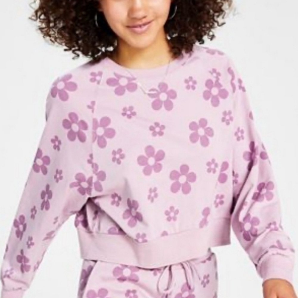 Rebellious One Sweatshirt Crew Neck Floral Purple Size XL NWT Preppy FLAW